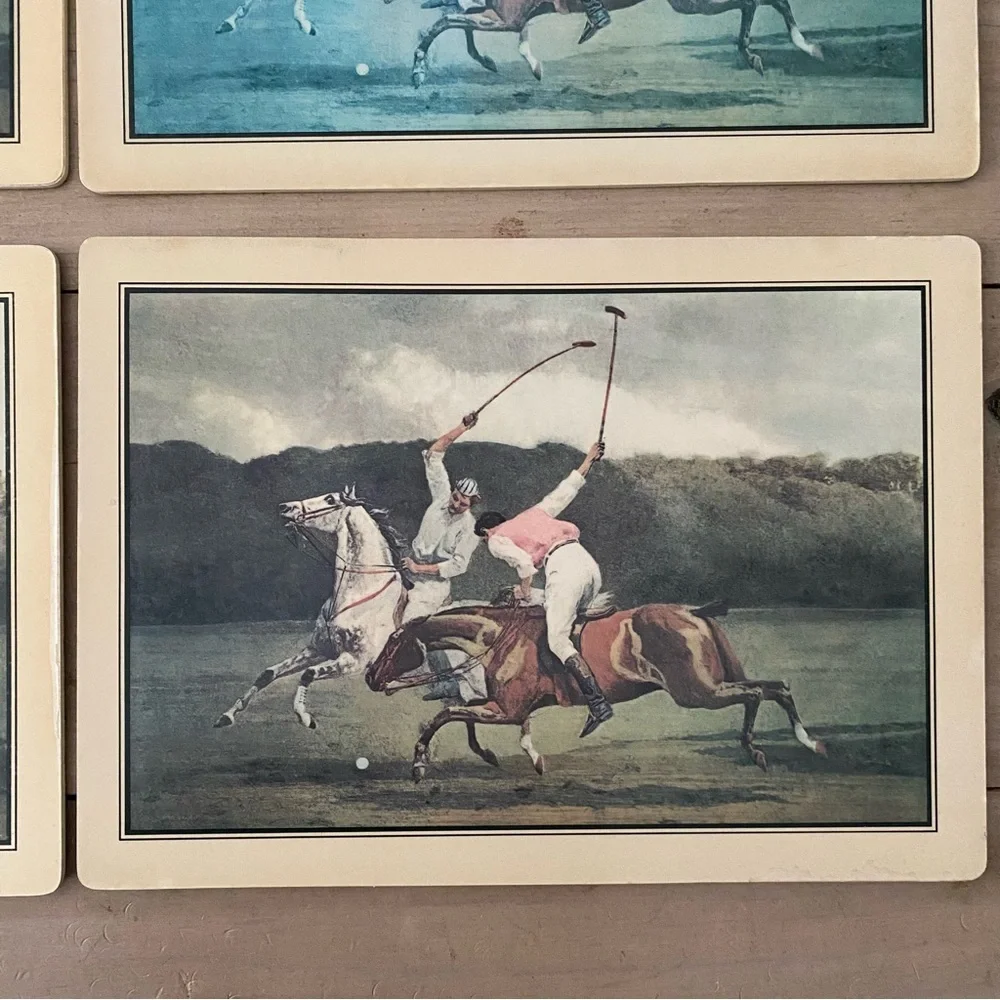 Set of 8 Vintage Polo Players Placemats and Coasters - Picture 5 of 16